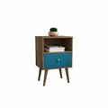 Designed To Furnish Liberty Mid-Century - Modern Nightstand 1.0 with 1 Cubby Space & 1 Drawer, Rustic Brown & Aqua Blue DE2616404